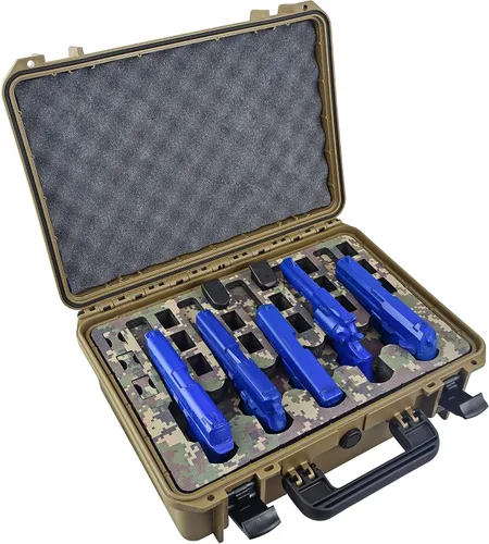 Vista 15 de Estuche para Armas de 5 Pistolas y 18 Cargadores con Inserción de Espuma Personalizada MyCaseBuilder - Impermeable, Resistente - Porta Armas
