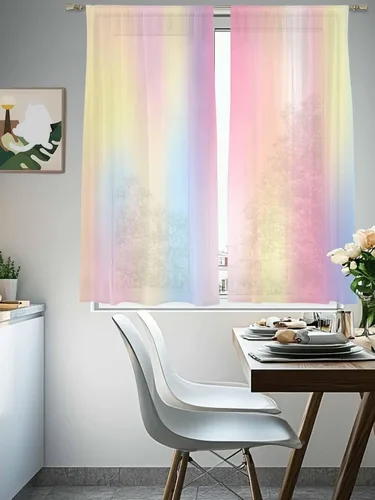 Vista 4 de Chic D Paneles de cortinas traslúcidas de gasa de 72 pulgadas de largo, color arcoíris, cortinas semitransparentes con bolsillo para barra