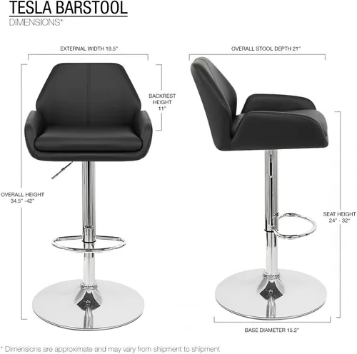Vista 2 de Modern Home Tesla - Taburete de bar/mostrador de altura ajustable contemporáneo, de cuero, base cromada/reposapiés (espresso)