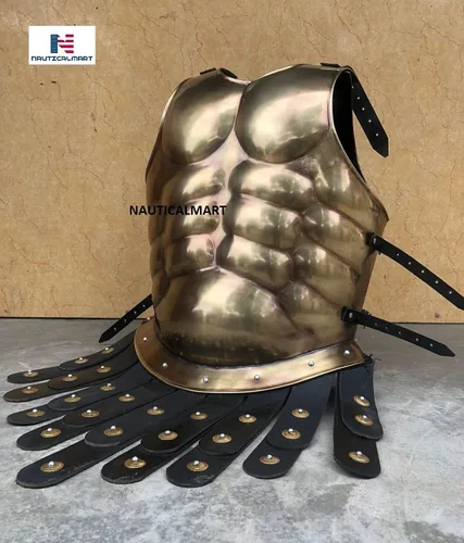 Vista 4 de NauticalMart Armadura medieval Spartan Muscle Armor Breastplate 300 Movie Armor Casco Rojo Ciruela Guerreros Romanos Disfraz