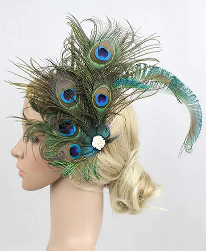 Vista 5 de Z&X Diadema de plumas de pavo real con clip para el cabello, disfraz de los años 20