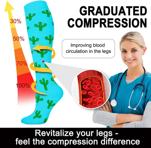 Vista 5 de Aoliks Calcetines de compresión médica para mujeres y hombres, calcetines de apoyo hasta la rodilla para correr, enfermeras, viajes