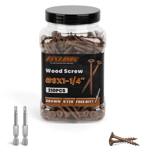 Vista 20 de Tornillos de madera de 1 pulgada, tornillos de cubierta FIXLINK #8 x 1, 150 piezas, con revestimiento epoxi, T25 Star Bit con revestimiento