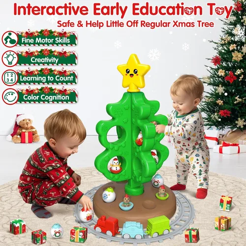 Vista 4 de maysida Árbol de Navidad Mini para Bebés, Juguetes Educativos de Plástico Coloridos, Marionetas de Dedo de Muñeco de Nieve/Alce/Papá Noel para Niños