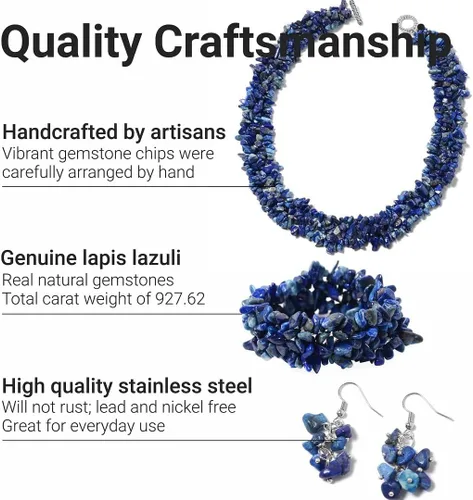 Vista 3 de Shop LC Gemstone Chips Necklace, Earrings & Bracelet Set - Cluster Stainless Steel Jewelry for Women - Boho Beach Healing Crystal Jewelry - Necklace