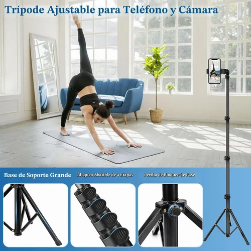 Vista 4 de Nineigh Trípode para Teléfono, Trípode de Palo Selfie de 70", Soporte de Trípode para Teléfono Celular con Control Remoto y Soporte para Teléfono