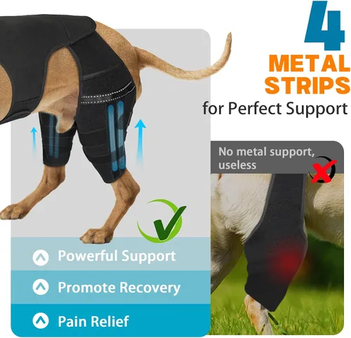 Vista 2 de Rodillera para perro para pierna trasera desgarrada, 4 estabilizadores, soporte de cadera ajustable para reducir el dolor, lesiones de ligamentos