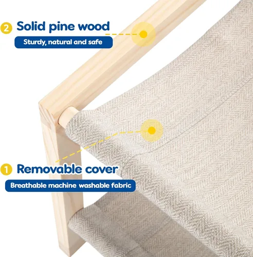 Vista 4 de Hamaca para gatos, cama de madera de doble capa para gatos de interior, cama elevada de 2 niveles para gatos con fundas transpirables y lavables