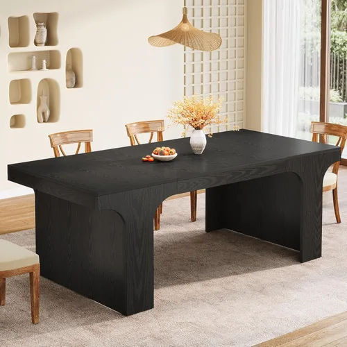 Vista 5 de Tribesigns Mesa de comedor de granja de 71 pulgadas con diseño arqueado para 6-8, color negro Mesa de cocina de madera moderna larga, muebles
