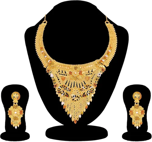 Vista 3 de Meenkari - Juego de joyas de estilo tradicional chapado en oro de 0.04oz para mujer, colección india, Sin gemas.