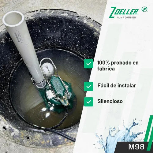 Vista 6 de Zoeller Bomba de sumidero M98 Flow-Mate - 1/2 HP - Hierro fundido - Enchufe de alimentación LED - Alto flujo - Turbina de vórtice - Hardware
