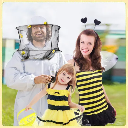 Vista 7 de Unittype Juego de 22 piezas de disfraz de apicultor de Halloween que incluye 2 sombreros de guarda de abejas y velo, 10 abejas de fieltro de lana