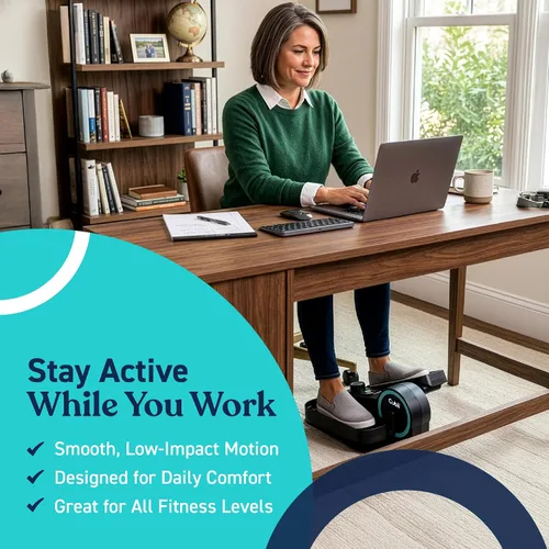 Vista 3 de Cubii GO - Ejercitador de Pedales Elípticos para Debajo del Escritorio, con Pantalla LCD de Rastreador de Fitness, Resistencia Ajustable, Fitness