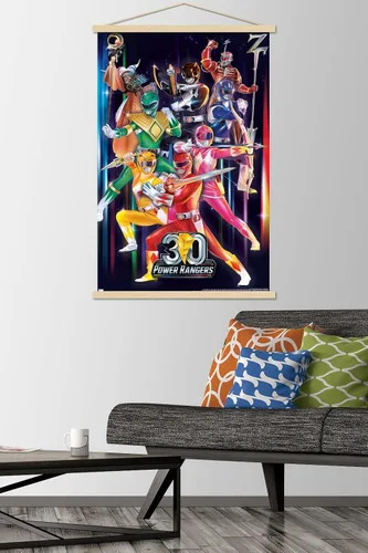 Vista 2 de Trends International Power Rangers - Póster de pared del grupo 30, 22.37 x 34.00 pulgadas, paquete de impresión premium y colgador de madera de haya