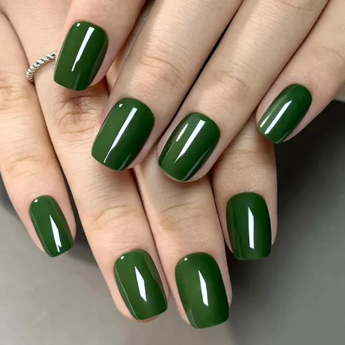 Vista 31 de Uñas postizas a presión de almendra, uñas postizas medianas con diseños de estampado francés de lámina dorada 3D, pegamento dorado Starlight en uñas