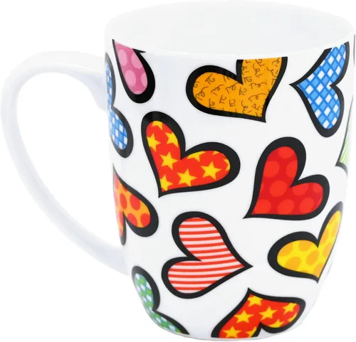 Vista 2 de Britto Romero Bone - Taza de café de porcelana, 16.8 onzas, corazones, diseño de ilustraciones