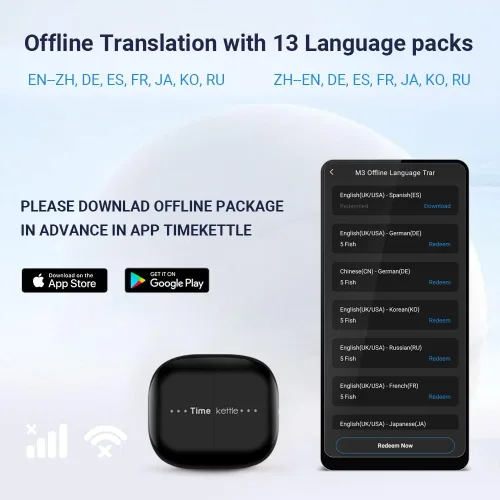 Vista 4 de Auriculares Traductor de Idiomas Timekettle M3, Dispositivo Traductor Bidireccional con APP para 40 Idiomas y 13 Paquetes de Traducción sin Negro
