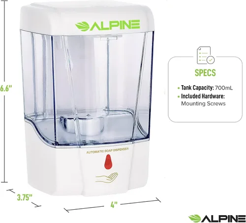 Vista 5 de Alpine Industries Alpine Industries - Desinfectante automático de manos de gel transparente de 23.7 fl oz, resistente comercial, color blanco