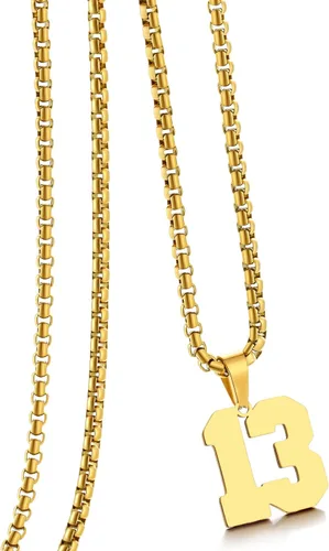Vista 128 de Collar de Número Dorado para Hombre, Cadena de Acero Inoxidable con Colgante de Número para Atletas, Joyería Deportiva Personalizada para Niños