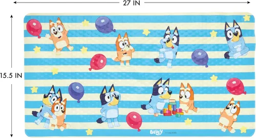 Vista 4 de Alfombra de baño Bluey para niños, niños pequeños y bebés, de 15.5 por 22 pulgadas, antideslizante, alfombrilla de baño con ventosas, lavable a