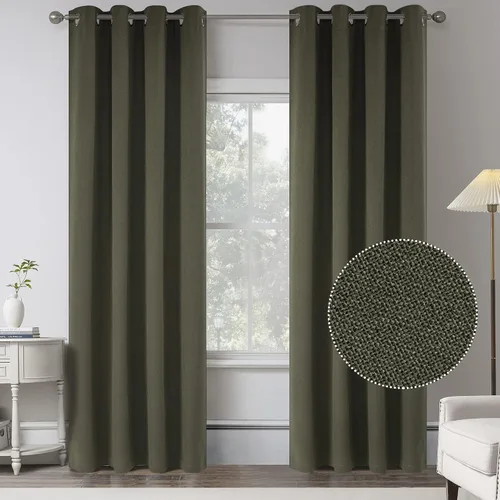 Vista 29 de KEQIAOSUOCAI Cortinas de lino 100% opacas de 100 pulgadas de largo, 2 paneles para dormitorio, estilo casa de campo moderna, completamente negro