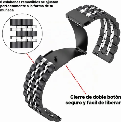 Vista 3 de ZPJPPLX 20mm 22mm Quick Release Metal Watch Band for Garmin Samsung Amazfit Negro plateado