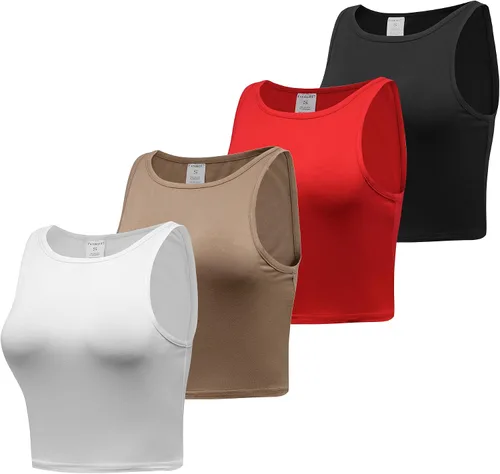 Vista 2 de 4 piezas de camiseta corta básica sin mangas para mujer, cuello redondo