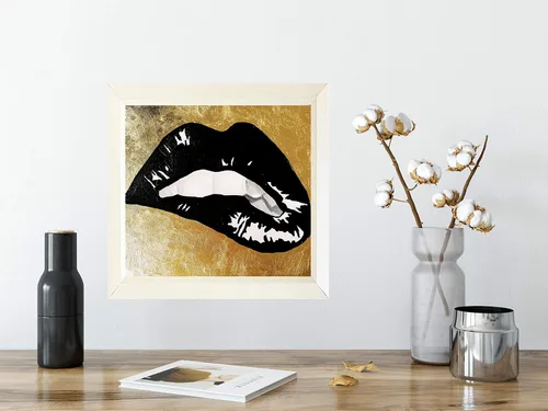 Vista 2 de Buyartforless PopArtQueen - Pintura de labios negros (12 x 12 W, marco)