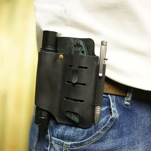Vista 2 de VIPERADE PJ15 Funda multiherramienta para cinturón, funda de linterna de cuero, organizador de cinturón EDC, organizador de bolsillo EDC de cuero