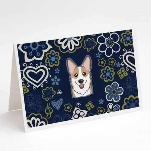 Vista 10 de Caroline's Treasures BB5095GCA7P - Tarjetas de felicitación y sobres con diseño de flores azules y sabuesos afganos, paquete de 8 tarjetas en blanco