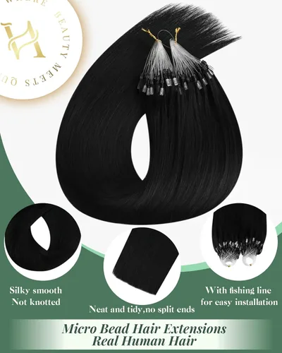 Vista 2 de Ugeat - Extensiones de cabello humano con microanillo, 14 pulgadas, extensiones de cabello Remy con microcuentas de 1 gm/hebra, 50 gms, extensiones