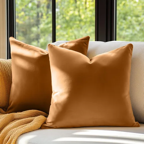 Vista 9 de Paquete de 2 fundas de almohada de terciopelo decorativas para sofá, cama, sofá, silla, funda de cojín azul suave, funda de almohada cuadrada sólida