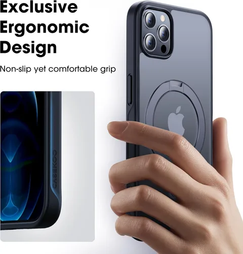 Vista 8 de CASEKOO- Funda para iPhone 12 Pro Max, c/soporte magnético invisible [protecc. militar contra caídas] [compatible con MagSafe], a prueba de Negro