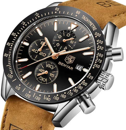Vista 7 de BY BENYAR Reloj de pulsera para hombre Tienda analógico relojes para hombre negocios trabajo impermeable cronógrafo para hombre moda minimalista