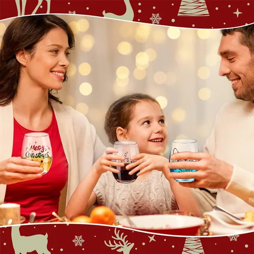 Vista 7 de Funtery 6 Piezas Vasos de Vino de Navidad sin Tallo, Divertido Juego de Regalo de Navidad para Maestros, Hombres, Mujeres, Familia, Amigos