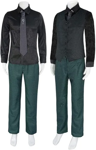 Vista 4 de Riddler Disfraz de cosplay para hombre, Edward Nygma, conjunto completo de trajes de Halloween