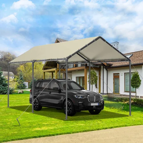 Vista 11 de Cochera 10x20 pies con toldo resistente de acero para almacenamiento, carpa portátil para fiestas, garaje portátil con paredes laterales y puertas