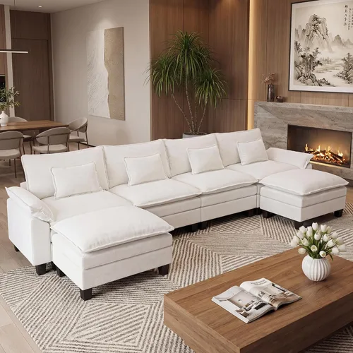 Vista 25 de URRED - Sofá seccional modular Cloud, sofá moderno en forma de L de 87" con profundidad de asiento con otomana y almohadas, ultra cómodo sofá
