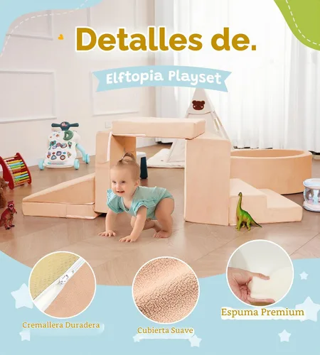 Vista 5 de Elftopia Bloques de Escalada de Espuma con Piscina de Pelotas y Escaleras para Niños Pequeños de 1-3 Años - Conjunto de Juego Suave para Gatear