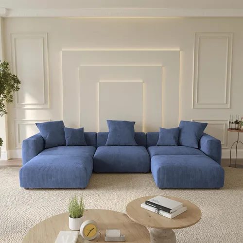 Vista 54 de WJShome Cloud Couch Sofá Seccional Modular, Sofá en Forma de L de 102 pulgadas con Otomana, Sofá de Pana Beige de 3 Asientos, Sofá Seccional