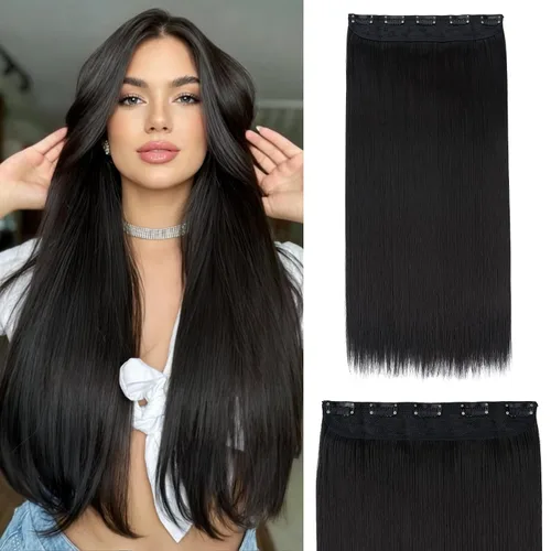 Vista 36 de S-noilite Extensiones de cabello de una pieza con clip, color rubio balayage de 18 pulgadas, en forma de U, extensiones de cabello de trama de una