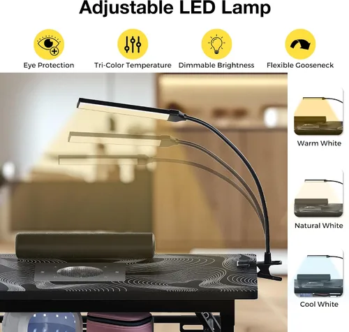Vista 7 de Mesa de manicura plegable portátil con colector de polvo, escritorio de tecnología de uñas rodante con lámpara LED, reposamuñecas, ruedas
