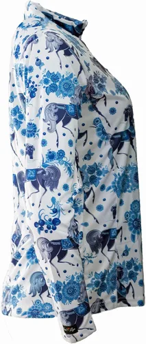 Vista 2 de Anni Lyn - Camisa de manga larga para mujer Caballos azules
