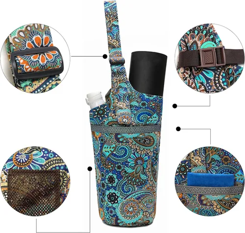 Vista 3 de IwIeIaIrI Yoga Mat Bag Cylinder for Women with Large Zipper Pocket Equipped with Storage Pocket, Polyester Material, Holds Yoga Essentials. Ideal