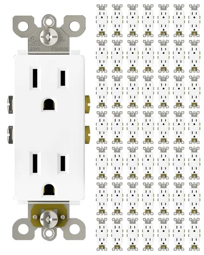 Vista 26 de ThunderWay Toma de corriente decoradora con placa de pared, toma eléctrica no resistente a manipulaciones, 15 amperios/125 V, autoconectada
