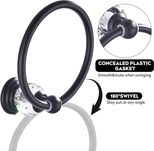 Vista 3 de WINCASE Anillo Toallero de Cristal, Soporte para Toallas de Mano Negro, Colgadores de Toallas Redondos para Baño Montaje en Pared Negro Mate