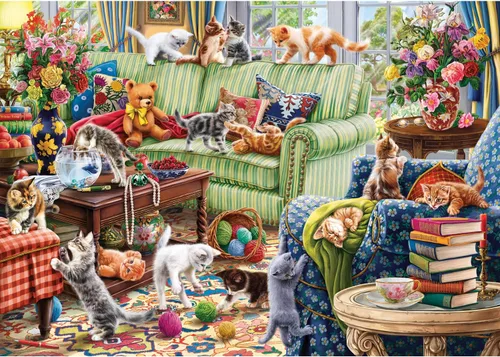 Vista 6 de Anatolian Puzzle - Perritos en el dormitorio, rompecabezas de 1000 piezas, #1143