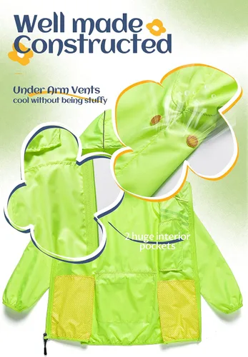 Vista 3 de CREATMO US Chaqueta de ciclismo reflectante para niños y niñas, rompevientos con capucha extraíble