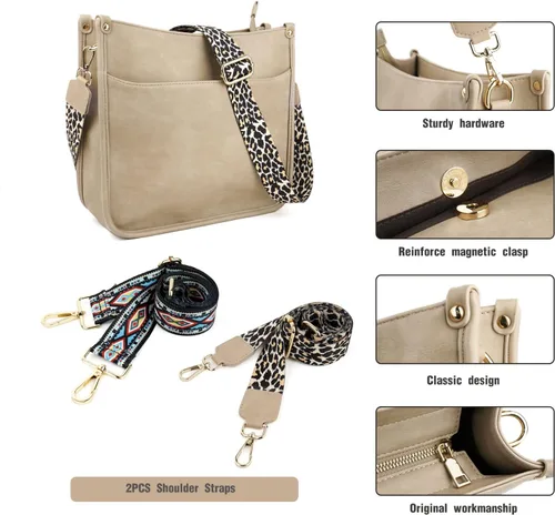 Vista 3 de KOGTLA Bolsos cruzados de cuero Hobo con correa de guitarra para mujer