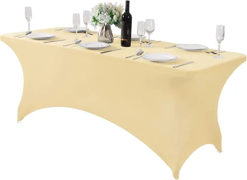 Vista 42 de Mantel de elastano para mesa de 6, 4 o 8 pies, universal, ajustable, para fiestas, banquetes, bodas y eventos, color verde manzana